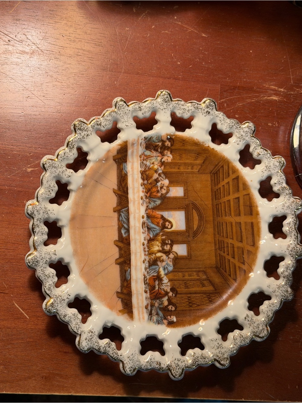 Lefton Decorative Porcelain Plate with Last Supper Scene in Brown and White